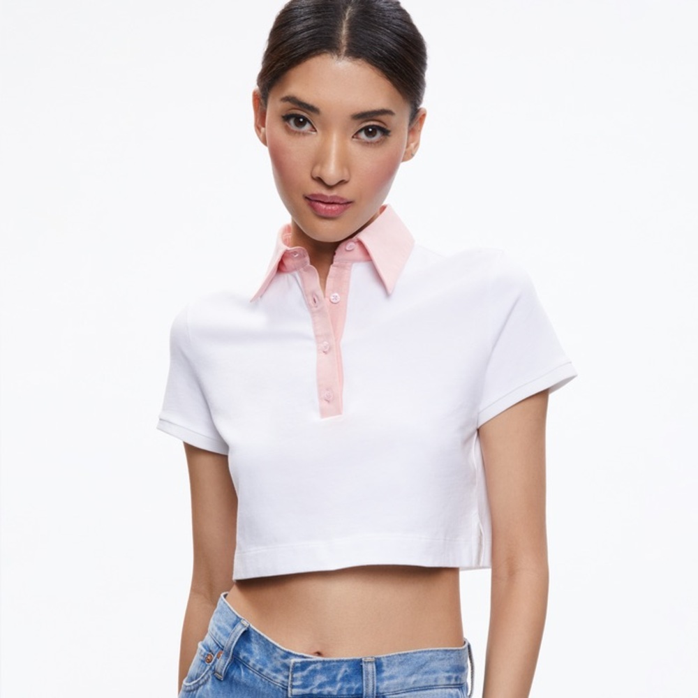 Alice + Olivia Kit Cropped Polo Shirt Size S